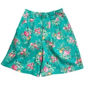 Vtg 1990s Liz Sport Teal Floral Mom Shorts Pleated Size 4
